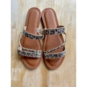 Cushionaire Rhinestone Vienna Strap Bling Sandal Slide Leopard Size 9 Wide NWOB
